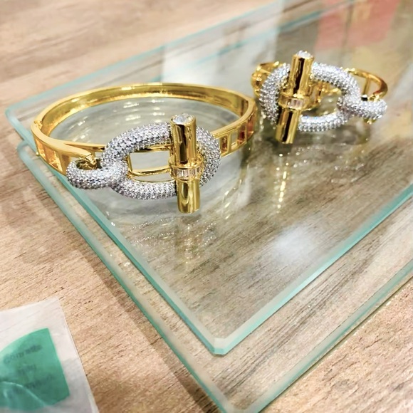 Elegant 10k Gold Silver Buckle Bracelet & Matching Adjustable Double Finger Ring - Picture 3 of 10